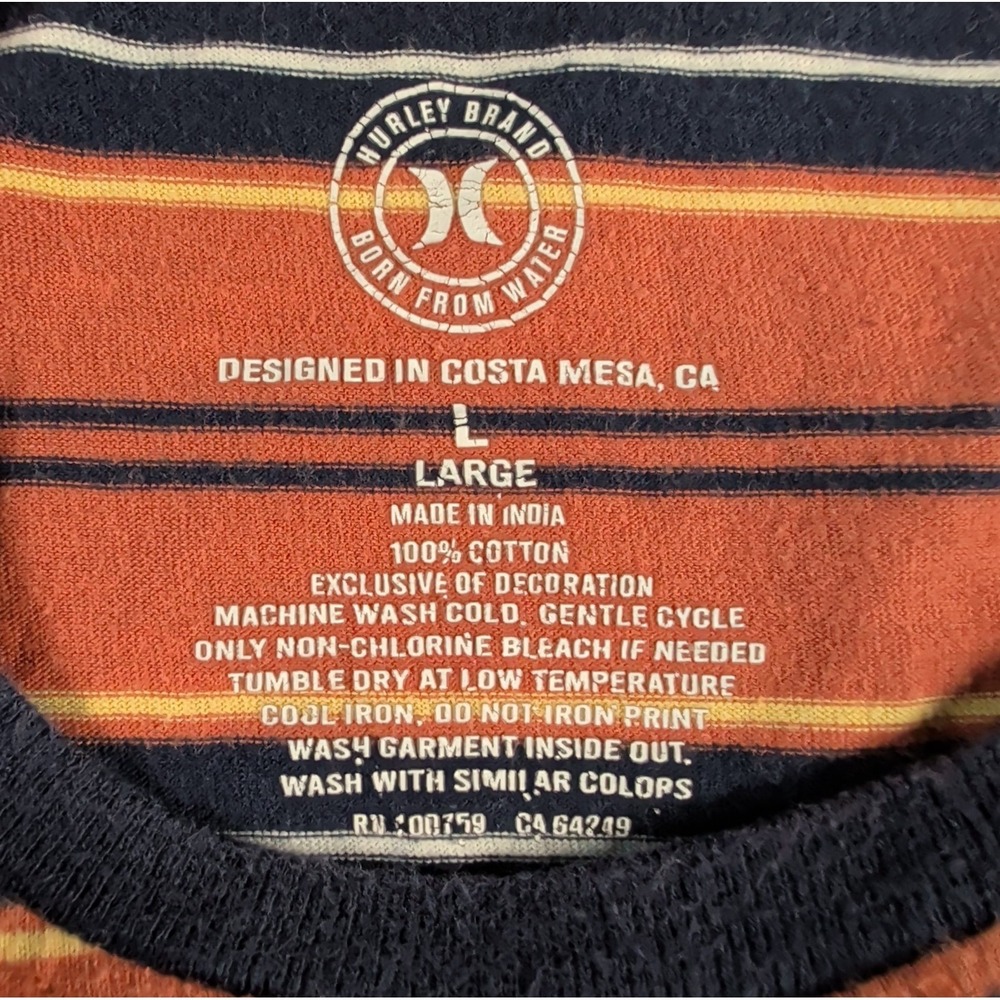 HURLEY T-Shirt Men's Large Monarch Stripe Redwood Orange Beach Soft Casual Retro - Picture 3 of 7